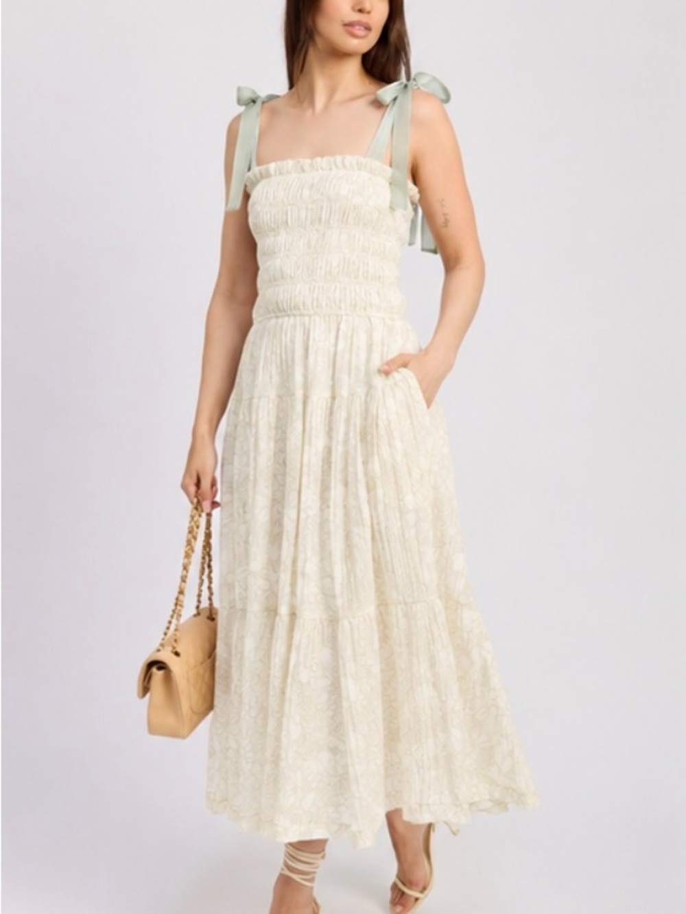 En Saison Geraldine Smocked Tie Strap Maxi